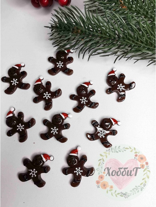 Кабошон акриловый "Пряник НГ" 2,8см (коричневый) №Д